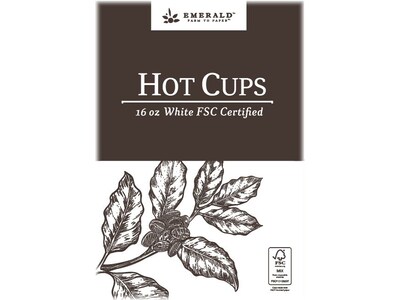 Emerald Compostable Paper Hot Cup, 16 oz., White/Brown, 50/Pack, 10 Packs/Box (EMRPLA016-S)