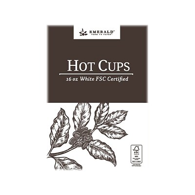Emerald Compostable Paper Hot Cup, 16 oz., White/Brown, 50/Pack, 10 Packs/Box (EMRPLA016-S)