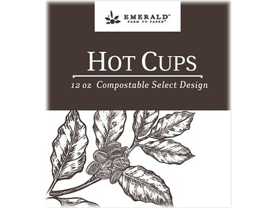 Emerald Compostable Paper Hot Cup, 12 oz., White/Brown, 50/Pack, 10 Packs/Box (EMRPLA012-S)