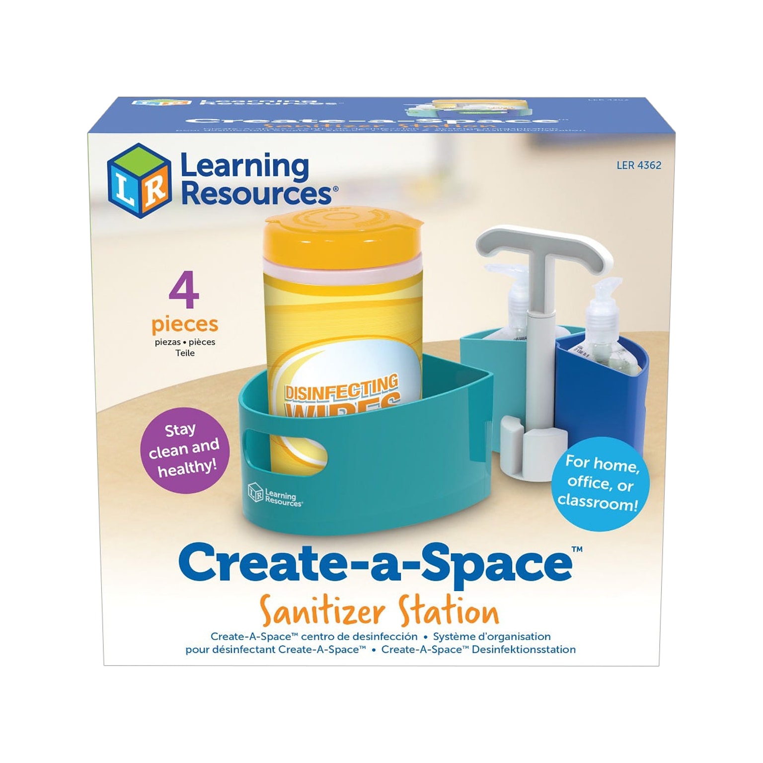 Learning Resources Create-A-Space 3.7 x 5.85 Plastic Sanitizer Station, Turquoise/Blue/White (LER4362)