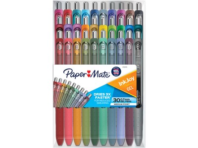 Paper Mate InkJoy Retractable Gel Pen, Medium Point, Assorted Ink, 30/Pack (2132015)