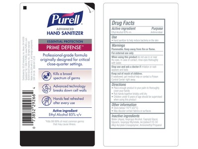 Purell Advanced Prime Defense 85% Alcohol Gel Hand Sanitizer, 12 Oz., 12/Carton (3699-12)