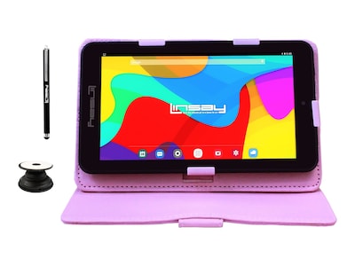 Linsay 7 Tablet with Pop-Up Holder, Stylus & Pink Leather Case, WiFi, 2GB RAM, 64GB Storage, Androi