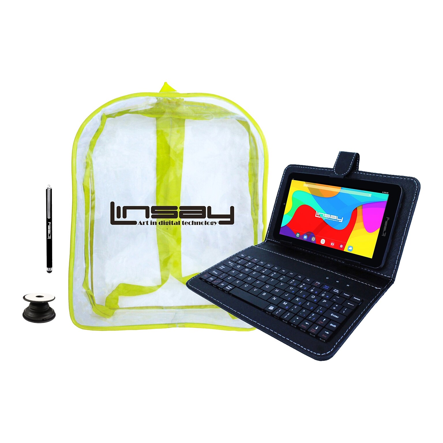 Linsay 7 Tablet with Pop-Up Holder, Stylus, Black Case & Backpack, WiFi, 2GB RAM, 64GB Storage, Android 13 (F7UHDCKBAGP)