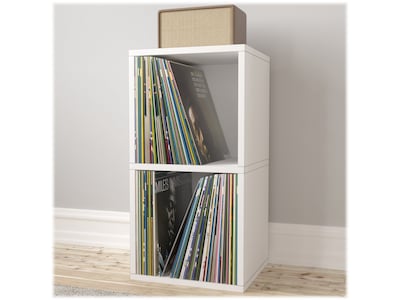 Way Basics 29.1" H x 15" W Eco 2-Shelf Modern Cube Storage and Vinyl Record Shelf, White (BS-SCUBE-2-WE)