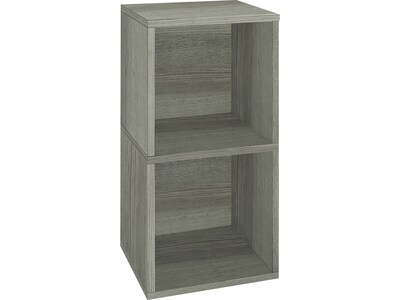 Way Basics 29.1 H x 15 W Eco 2-Shelf Modern Cube Storage and Vinyl Record Shelf, Gray Wood Grain (