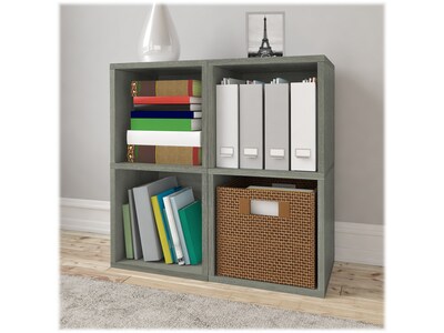 Way Basics 29.1" H x 15" W Eco 2-Shelf Modern Cube Storage and Vinyl Record Shelf, Gray Wood Grain (BS-SCUBE-2-GY)