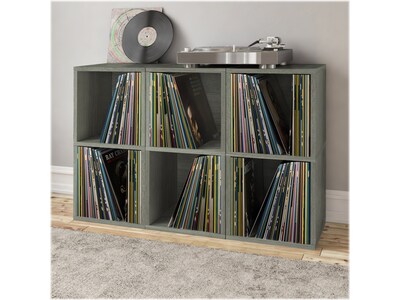 Way Basics 29.1" H x 15" W Eco 2-Shelf Modern Cube Storage and Vinyl Record Shelf, Gray Wood Grain (BS-SCUBE-2-GY)