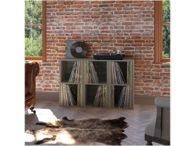 Way Basics 29.1" H x 15" W Eco 2-Shelf Modern Cube Storage and Vinyl Record Shelf, Gray Wood Grain (BS-SCUBE-2-GY)