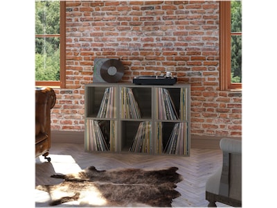 Way Basics 29.1" H x 15" W Eco 2-Shelf Modern Cube Storage and Vinyl Record Shelf, Gray Wood Grain (BS-SCUBE-2-GY)