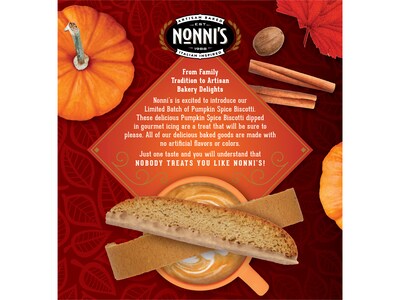 Nonnis Pumpkin Spice Biscotti, 6.88 Oz., 8/Box (197419)