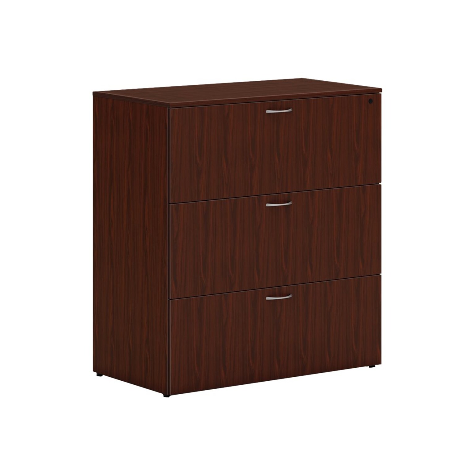 HON Mod 3-Drawer Lateral File Cabinet, Locking, Letter/Legal, Traditional Mahogany, 36 (HLPLLF3620L3.LTM1)