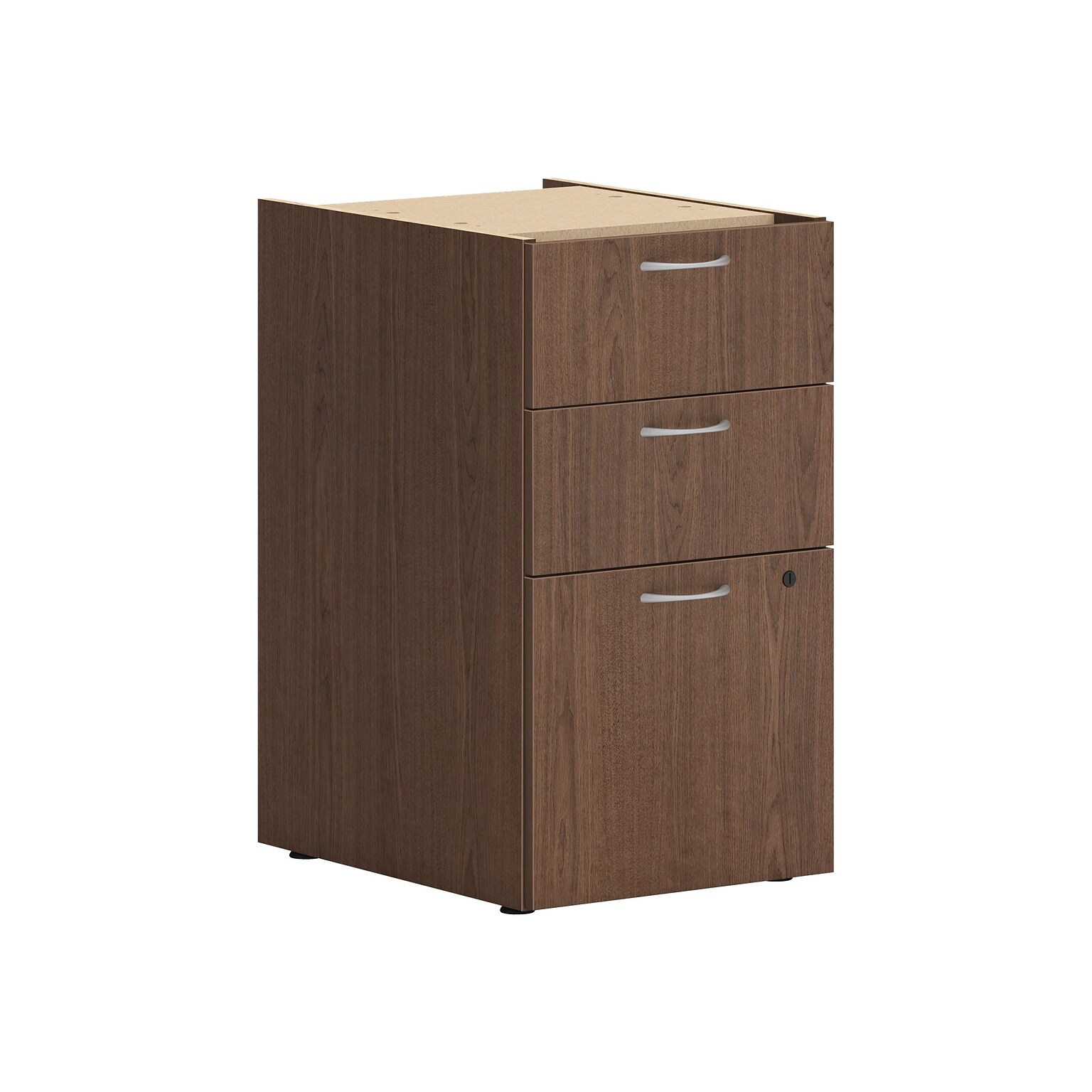 HON Mod 3-Drawer Vertical File Cabinet, Letter/Legal Size, Lockable, 28H x 15W x 20D, Sepia Walnut (HONPLPSBBFLE1)