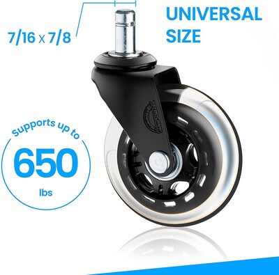 Lifelong Office Chair Casters Replacement Chair Wheels, Rollerblade Style, Clear, Set of 5 (BL2374)