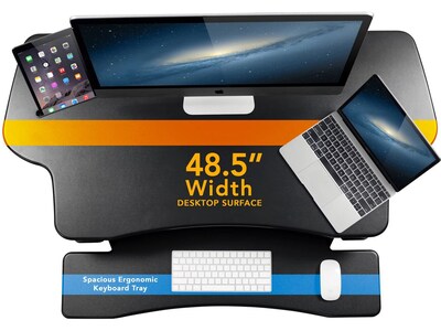Mount-It! 49"W Electric Adjustable Standing Desk Converter with USB Charging Port, Black (MI-7962C)