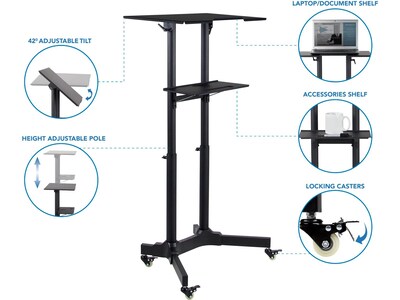 Mount-It! 24"W Portable Lectern Adjustable Aluminum Standing Podium, Black (MI-7971)