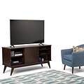 Simpli Home Draper Mid Century Medium TV Media Stand in Medium Auburn Brown (3AXCDRP-08)