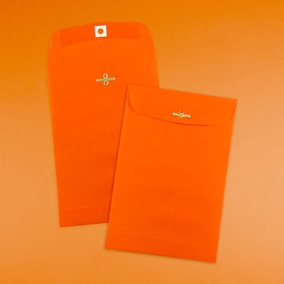 JAM Paper Open End Clasp Catalog Envelopes, 6" x 9", Orange Recycled, 100/Pack (V0128127)