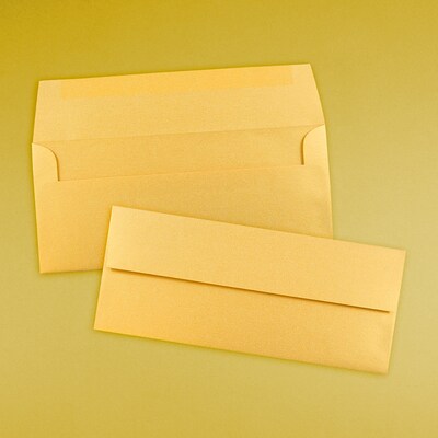 JAM Paper Open End #10 Business Envelope, 4 1/8" x 9 1/2", Metallic Gold, 50/Pack (SD5360 07I)