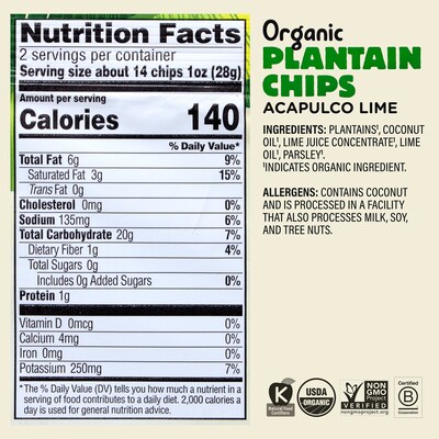 Barnana Himalayan Sea Salt and Lime Plantain Chips Variety Pack, 2 oz., 12 Bags/Pack (600-00227)