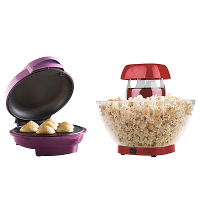 BRENTWOOD APPLIANCES Jumbo 24-Cup Hot-Air Popcorn Maker with Nonstick Electric Mini Cupcake Maker, Red / Purple (843631151792)