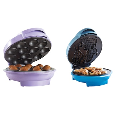 BRENTWOOD APPLIANCES Nonstick Electric Animal Shape Maker with Cake Pop Maker, Blue / Purple (843631