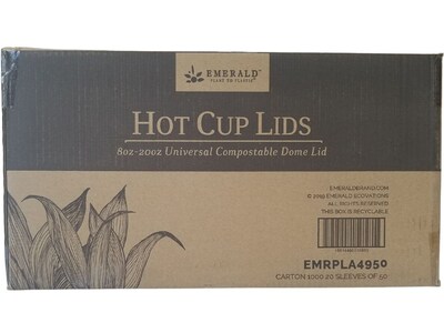 Emerald Plant to Plastic Fully Closed PLA Hot Cup Lid, 8-20 oz. Cup White, 50/Pack, 20 Packs/Box (EMRPLA4950)