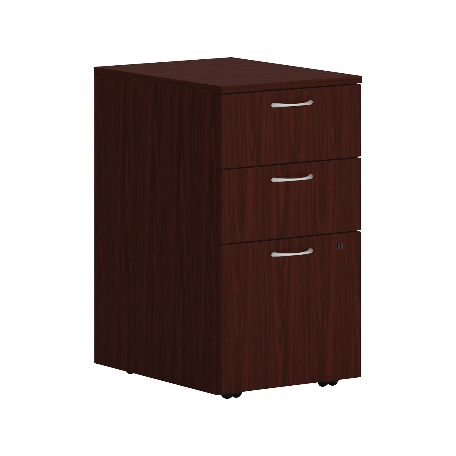 HON Mod 3-Drawer Mobile Vertical File Cabinet, Letter/Legal Size, Lockable, Traditional Mahogany (HONPLPMBBFLT1)