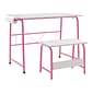 Studio Designs 35.5"W Project Center Corner Table, Pink Frame and Spatter Gray Top (55125)