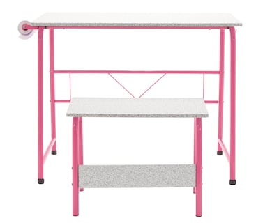 Studio Designs 35.5"W Project Center Corner Table, Pink Frame and Spatter Gray Top (55125)