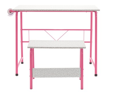 Studio Designs 35.5W Project Center Corner Table, Pink Frame and Spatter Gray Top (55125)