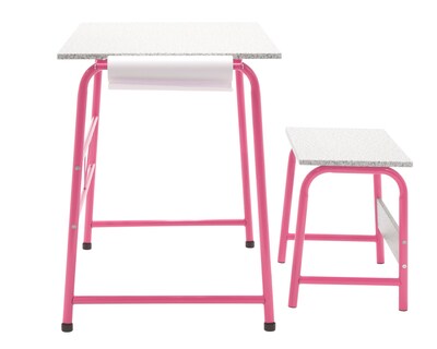 Studio Designs 35.5"W Project Center Corner Table, Pink Frame and Spatter Gray Top (55125)