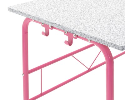 Studio Designs 35.5"W Project Center Corner Table, Pink Frame and Spatter Gray Top (55125)