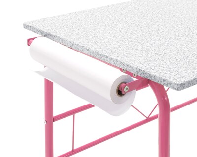 Studio Designs 35.5"W Project Center Corner Table, Pink Frame and Spatter Gray Top (55125)