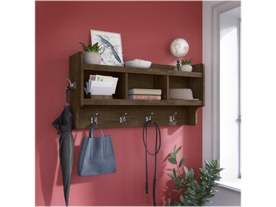 Bush Furniture Woodland 40W Wall Mounted Coat Rack with Shelf, Ash Brown (WDH340ABR-03)