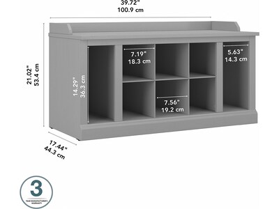 kathy ireland® Home by Bush Furniture Woodland Shoe Storage Bench with Shelves, 40", Cape Cod Gray (WDS240CG-03)