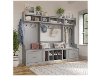 kathy ireland® Home by Bush Furniture Woodland Shoe Storage Bench with Shelves, 40", Cape Cod Gray (WDS240CG-03)