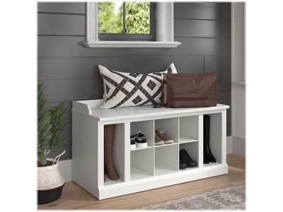 Bush Furniture Woodland 40W Shoe Storage Bench with Shelves, White Ash (WDS240WAS-03)