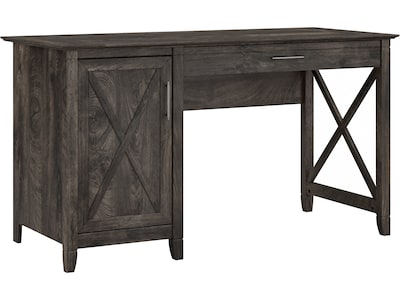 Bush Furniture Key West 54W Computer Desk with Keyboard Tray and Storage, Dark Gray Hickory (KWD154