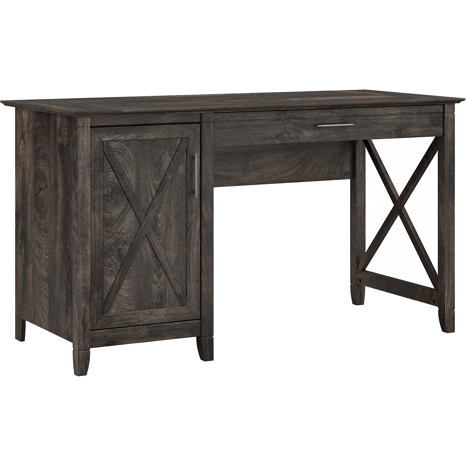 Bush Furniture Key West 54W Computer Desk with Keyboard Tray and Storage, Dark Gray Hickory (KWD154GH-03)