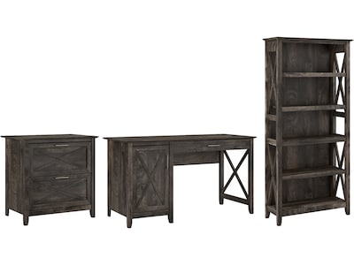 Bush Furniture Key West 54W Computer Desk with File Cabinet and Bookcase, Dark Gray Hickory (KWS009