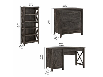 Bush Furniture Key West 54"W Computer Desk with File Cabinet and Bookcase, Dark Gray Hickory (KWS009GH)