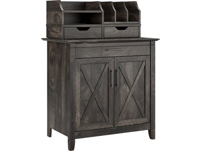Bush Furniture Key West 30W Secretary Desk with Storage and Desktop Organizers, Dark Gray Hickory (KWS011GH)