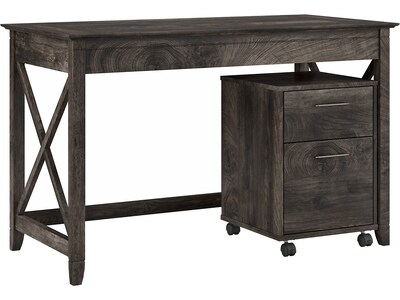 Bush Furniture Key West 48 Writing Desk with 2-Drawer Mobile File Cabinet, Dark Gray Hickory (KWS00