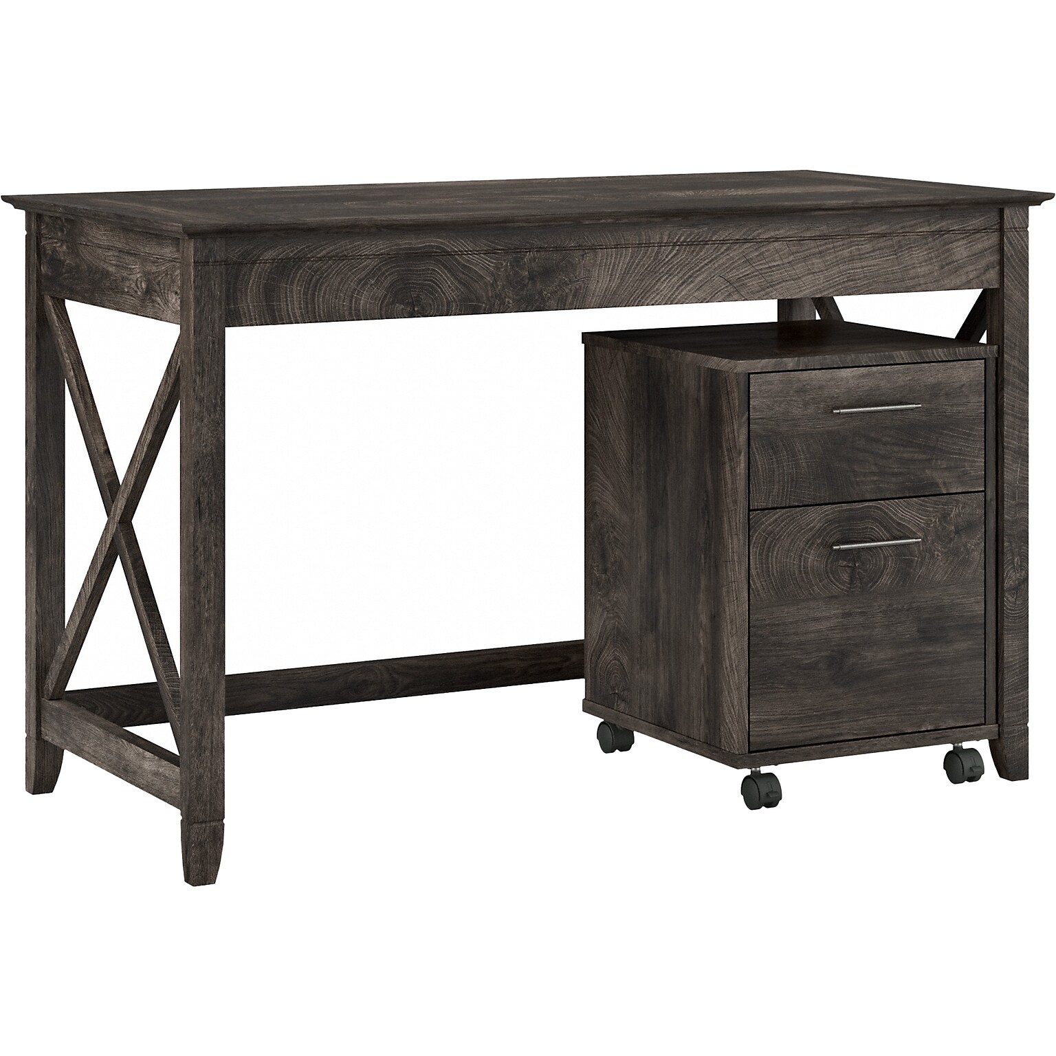 Bush Furniture Key West 48 Writing Desk with 2-Drawer Mobile File Cabinet, Dark Gray Hickory (KWS001GH)