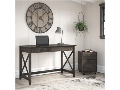 Bush Furniture Key West 48" Writing Desk with 2-Drawer Mobile File Cabinet, Dark Gray Hickory (KWS001GH)
