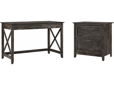 Bush Furniture Key West 48 Writing Desk with Lateral File Cabinet, Dark Gray Hickory (KWS003GH)