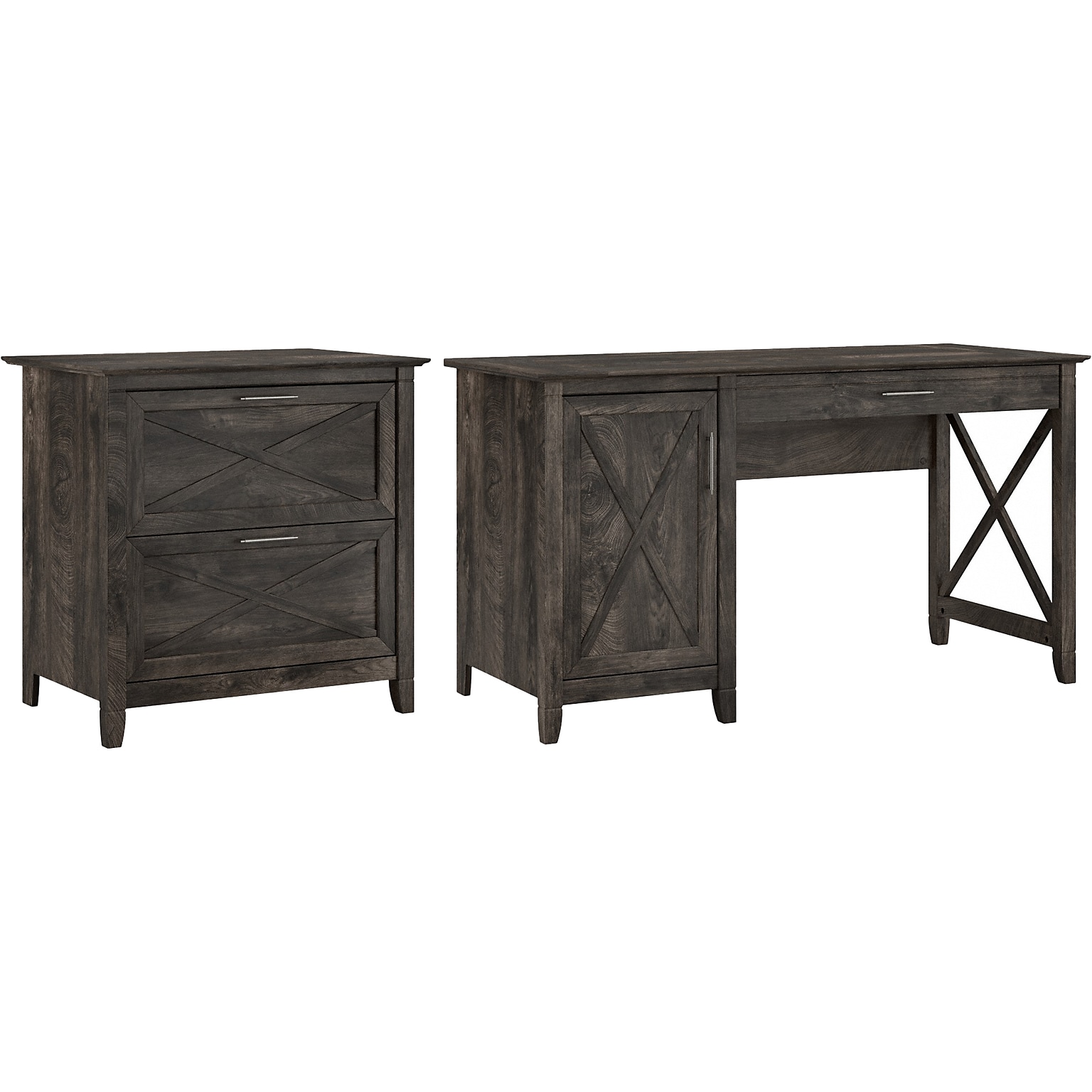 Bush Furniture Key West 54W Writing Desk with File Cabinet and 5-Shelf Bookcase, Dark Gray Hickory (KWS004GH)