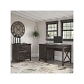 Bush Furniture Key West 54W Writing Desk with File Cabinet and 5-Shelf Bookcase, Dark Gray Hickory