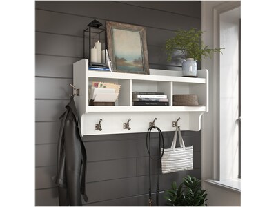 Bush Furniture Woodland 40W Wall Mounted Coat Rack with Shelf, White Ash (WDH340WAS-03)